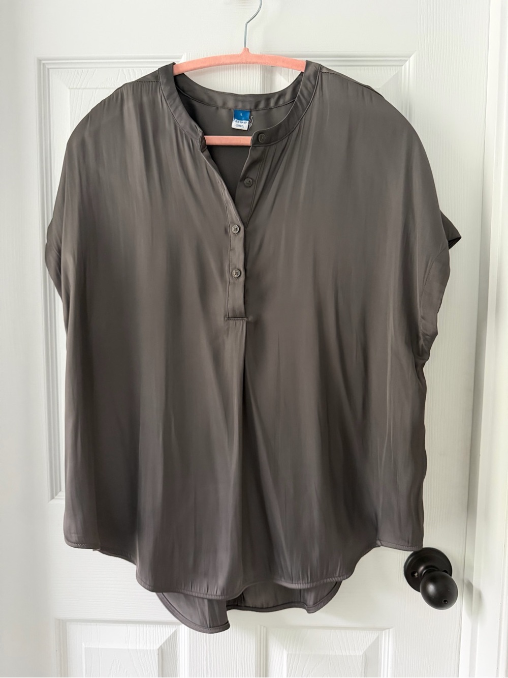 Old Navy Satiny Cap Sleeve Button-down Shirt - dark taupe color - sz large